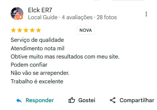 Cliente satisfeito com o site profissional - SiteDe2Segundos - Brasil